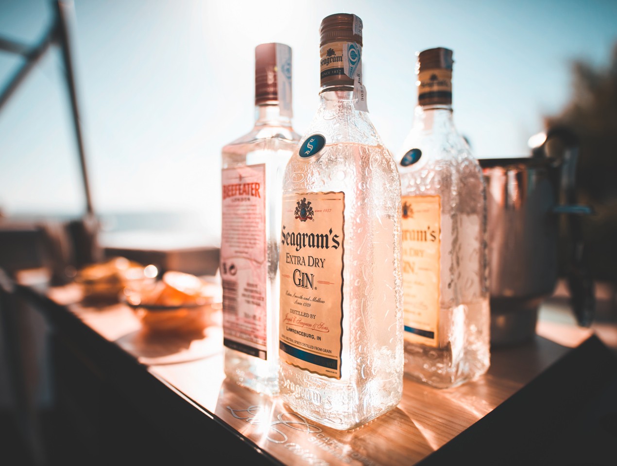 Close up of bottles with alcohol